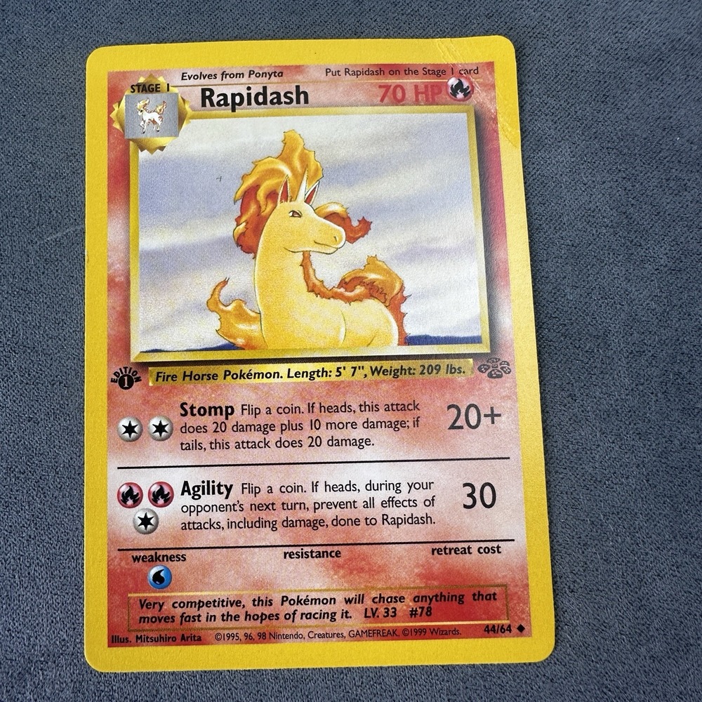 Rapidash 44/64 1st Edition Jungle 1999 Pokemon Card WOTC Vintage HP